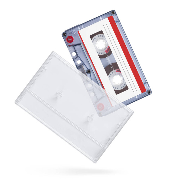 Old audio tape compact cassette with box isolated on white background - Foto, Bild