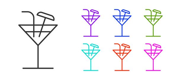 Zwarte lijn Cocktail icoon geïsoleerd op witte achtergrond. Stel pictogrammen kleurrijk. Vector Illustratie. - Vector, afbeelding
