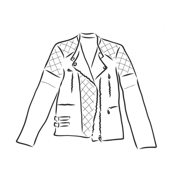 Hand drawn vector illustration. Creative black contour art work. Ink fashion illustration. Vector illustration leather jacket. Hand drawn leather jacket. Isolated leather jacket. - Vettoriali, immagini