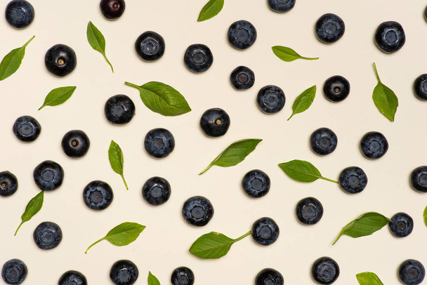 Blueberry fruta plana poner fondo vista superior - Foto, Imagen