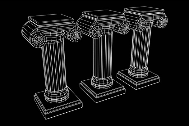 Greek ionic column. Ancient pillars roman antique architecture construction decoration. Wireframe low poly mesh vector illustration. - Vektori, kuva