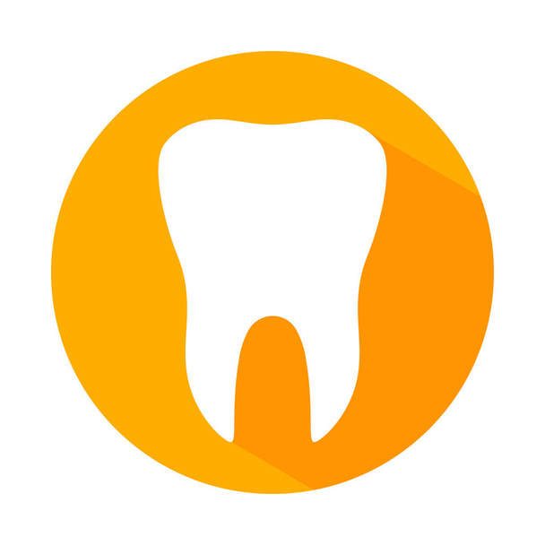 歯の平らなアイコンは、黄色の円と白の背景に隔離されます。歯のベクターイラスト。歯のシンボル。ストーモロジー . - ベクター画像