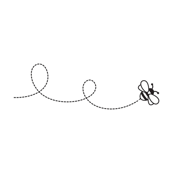 Pszczoła Kreskówkowa lecąca na Szlaku Punktowanym. Ilustracja wektora izolowana na tle. - Wektor, obraz