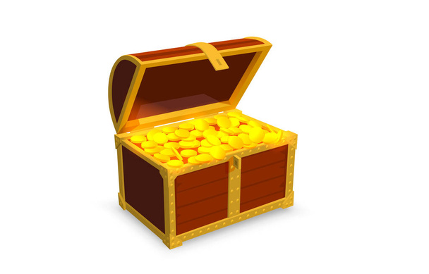 Golden open chest 3d object, vintage icon isolated white background. Vector - Вектор,изображение