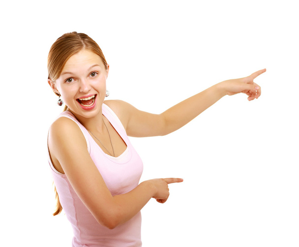 Woman pointing at something - Foto, imagen