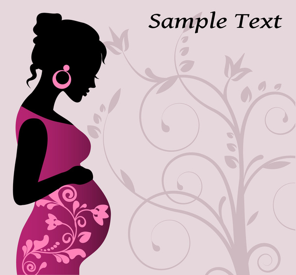 Pregnant woman and Floral pattern with swirls - Вектор,изображение