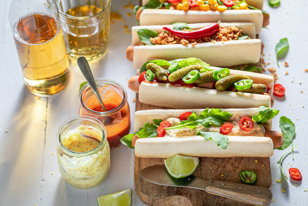 Spicy hot dogs made of summer ingredients - Foto, Imagen