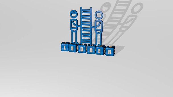 LADDER 3D-Icon-Objekt auf Text kubischer Buchstaben, 3D-Illustration - Foto, Bild