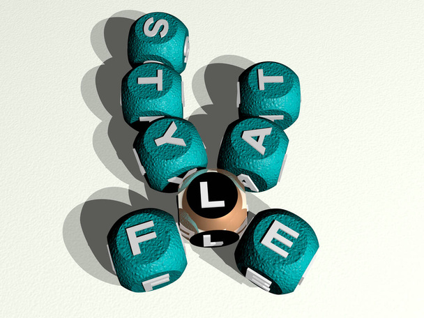 lapos stílusú hajlított keresztrejtvény kocka betűk, 3D illusztráció - Fotó, kép