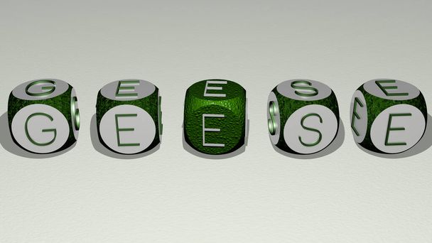 geese combined by dice letters and color crossing for the related meanings of the concept, 3D illustration - Photo, Image