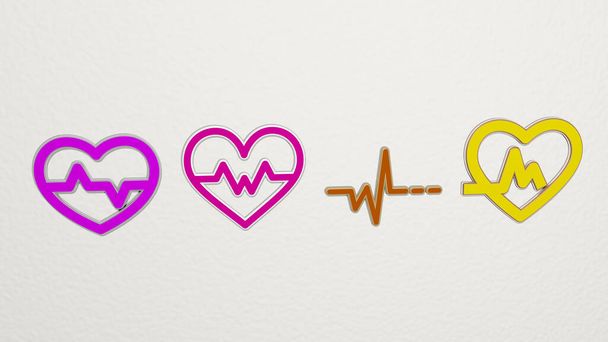heartbeat 4 ícones conjunto, ilustração 3D - Foto, Imagem