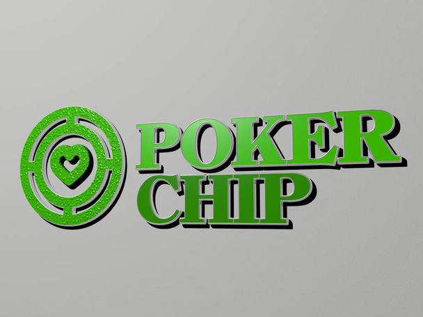 εικονίδιο τσιπ πόκερ και κείμενο στον τοίχο, 3D εικόνα - Φωτογραφία, εικόνα