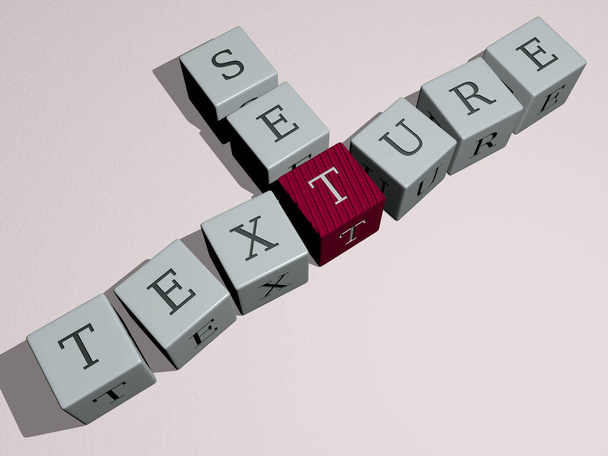 textura definir palavras cruzadas por letras de dados cúbicos, ilustração 3D - Foto, Imagem