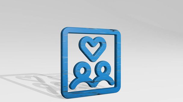 COUPLE FRAME 3D ikon áll a padlón, 3D illusztráció - Fotó, kép