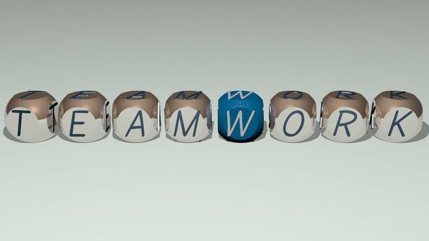 TEAMWORK text by cubic dice letters, 3D illustration - Photo, Image