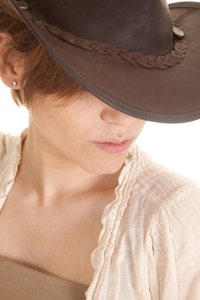 latin woman close eyes behind hat - Фото, изображение