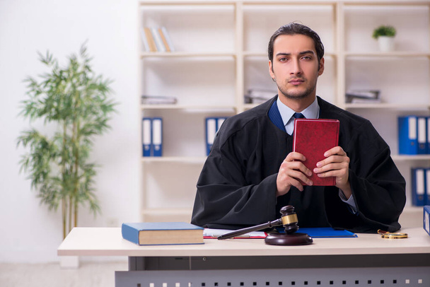 Junger männlicher Richter arbeitet im Gerichtsgebäude - Foto, Bild