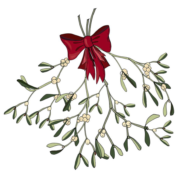 Mistletoe twig pattern. New Year holiday celebration in December. Unique design for greeting cards, banners, flyers. Vector illustration in a modern style. - Wektor, obraz