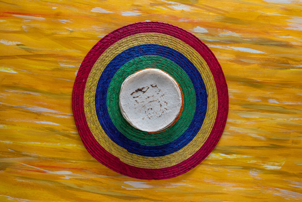 Tortillas Mexican Food and Woven Tablecloth on painted canvas - Photo, Image