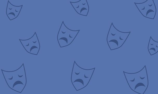 Triest masker op blauwe achtergrond, Geestelijke gezondheid, ziekte, hersenontwikkeling, medische behandeling concept, triest en ongelukkig gezicht, vector illustratie  - Vector, afbeelding