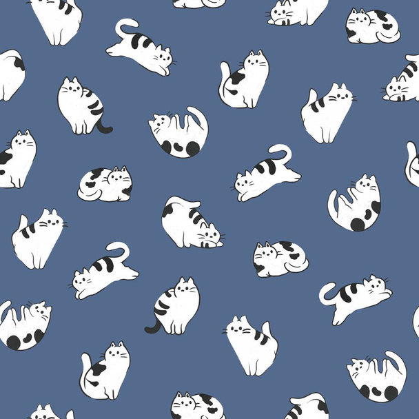hand getekend spelen katten illustratie naadloze herhaling patroon - Foto, afbeelding