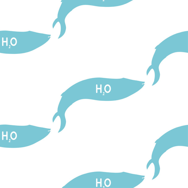 Vector Silhouette Seamless Pattern With Blue Whales In Sketch Style. - Vecteur, image
