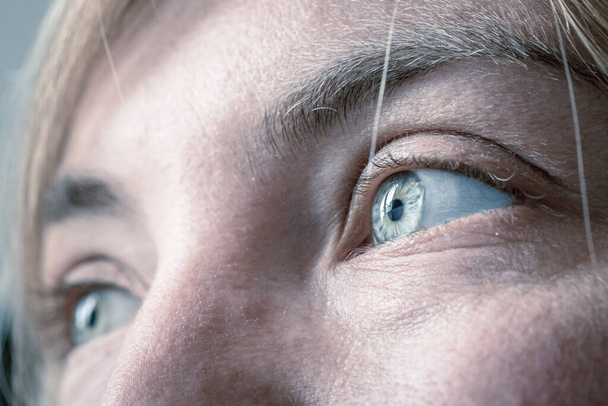 Feminine eyes, with blue iris, cut out of the face, healthcare - Fotoğraf, Görsel