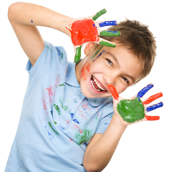 Portrait of a cute boy playing with paints - Zdjęcie, obraz
