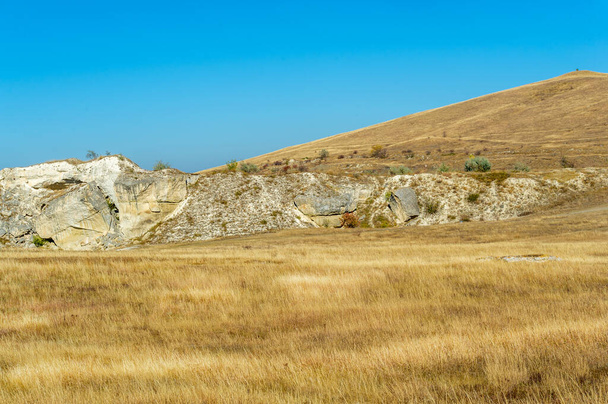 Fotók a krími őszi félszigetről, Ak-Kaya Fehér szikla, Belogorsky kerület, a Biyuk-Karasu folyó, a Mousterian korszak, a szarmaták és szkíták települései, Altyn Teshik barlang - Fotó, kép