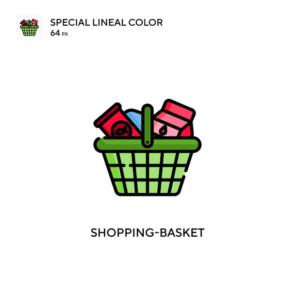 Shopping-basket Icono especial de color lineal. Plantilla de diseño de símbolo de ilustración para elemento de interfaz de usuario móvil web. Pictograma moderno de color perfecto en un trazo editable. - Vector, imagen