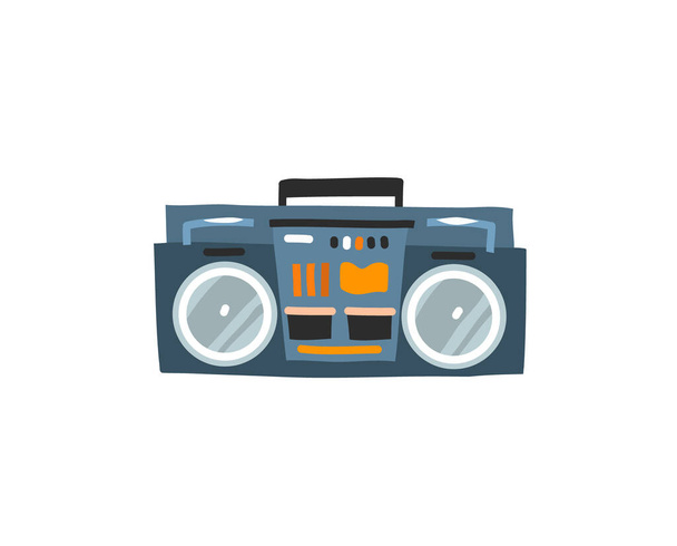 Hand drawn vector abstract stock flat graphic illustration with logo and design elements ,retro boombox cassette player in simple style for branding ,isolated on white background - Vector, Image