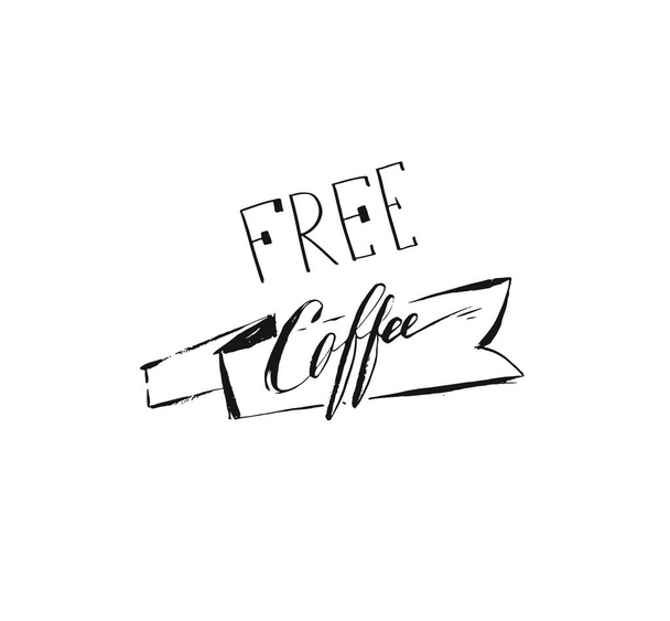 Handgezeichnet Vektor abstrakte künstlerische Tusche Skizze Zeichnung handgeschriebenen kostenlosen Kaffee Kalligraphie Text und Band isoliert auf weißem Hintergrund. Café-Shop-Konzept - Vektor, Bild