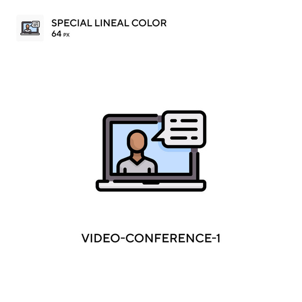 Video-conference-1特殊線色アイコン。WebモバイルUI要素用のイラスト記号デザインテンプレート。編集可能なストローク上の完璧な色現代ピクトグラム. - ベクター画像