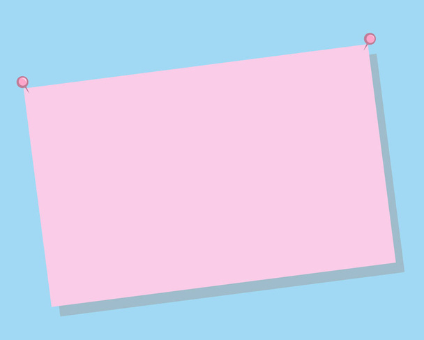 Pink paper sheet with pins with blank space for text on blue background. - Wektor, obraz