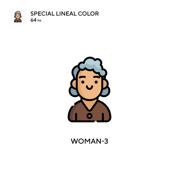 Woman-3 Ícone de cor linear especial. Modelo de design de símbolo de ilustração para elemento UI móvel da web. Pictograma moderno de cor perfeita em curso editável. - Vetor, Imagem