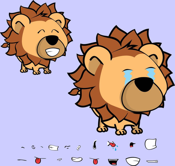 cute big head baby lion cartoon expressions collection set in vector - Vector, Image