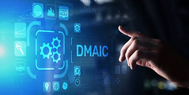 DMAIC Definovat analýzu měření Zlepšit kontrolu Optimalizace průmyslových obchodních procesů šest sigma štíhlé výrobní technologie koncepce na virtuální obrazovce. - Fotografie, Obrázek