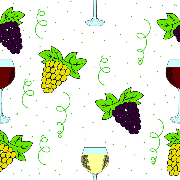Seamless pattern with grapes and wine glass 3 - Вектор, зображення