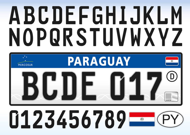 Современный автомобильный номер Парагвая, южно-американская страна, векторная иллюстрация - Вектор,изображение