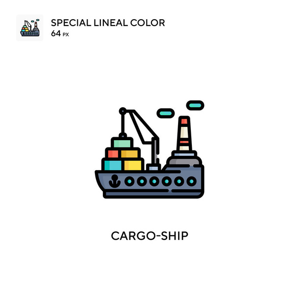Cargo-ship Icône spéciale couleur linéaire. Modèle de conception de symbole d'illustration pour l'élément d'interface utilisateur mobile Web. Pictogramme moderne de couleur parfaite sur coup modifiable. - Vecteur, image