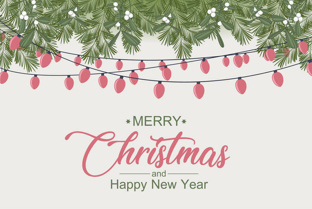 Ilustración vectorial Ramas decorativas navideñas con ornamentos. Feliz tarjeta de felicitación de Navidad - Vector, Imagen