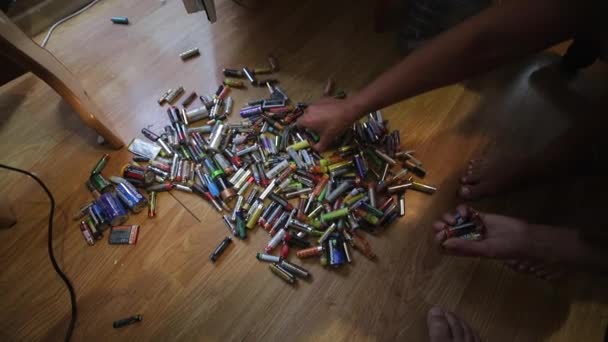 Used batteries from different manufacturers, waste, collection and recycling. - Záběry, video