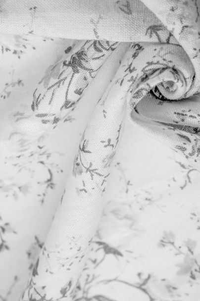 textúra, háttér, minta, fehér pamut szövet virágmintás mintával - Fotó, kép