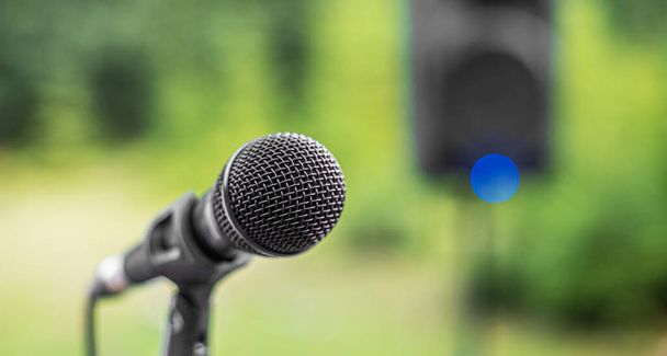 Black microphone on a stand. - Foto, Imagem