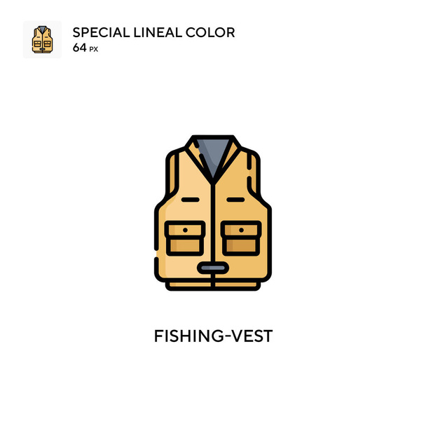 Balıkçı yeleği özel renk ikonu. Web mobil UI ögesi için resimleme sembolü tasarım şablonu. Düzenlenebilir vuruş üzerine mükemmel renk modern pictogram. - Vektör, Görsel
