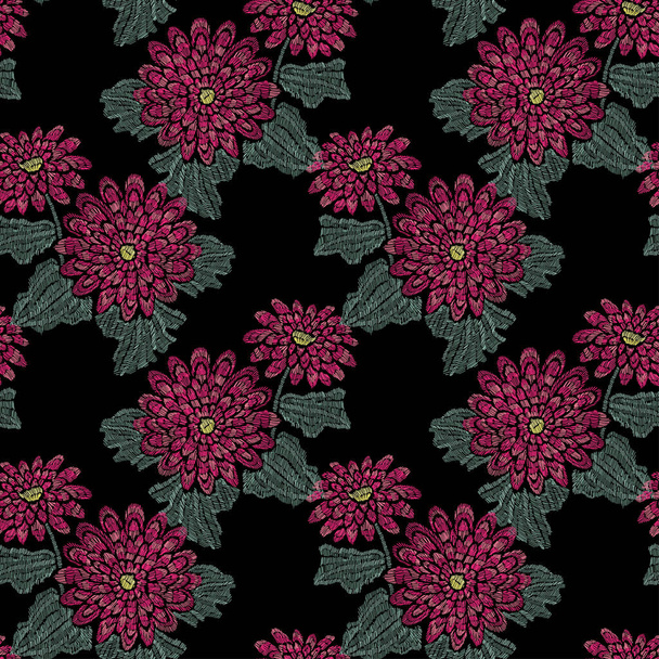 Elegant seamless pattern with gerbera flowers, design elements. Floral  pattern for invitations, cards, print, gift wrap, manufacturing, textile, fabric, wallpapers. Embroidery style - Vettoriali, immagini