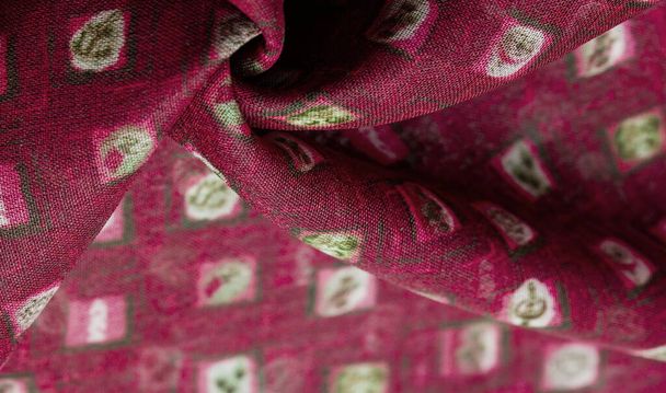 Tekstuuri, tausta, kuvio, punainen silkki kangas, herkkä kudonta, check print huivi, suunnittelu, harjakattoisia kudonta - Valokuva, kuva