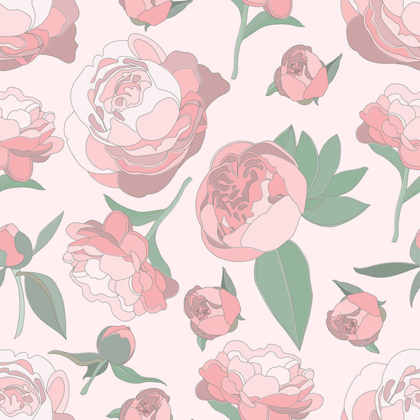 Vector botanical seamless pattern. Pink peony flat style botanical flower concept. For design, fabric, postcards, background. - Vektor, Bild