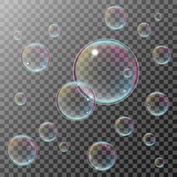 Transparent soap bubbles isolated elements, vector illustration - Vector, Image