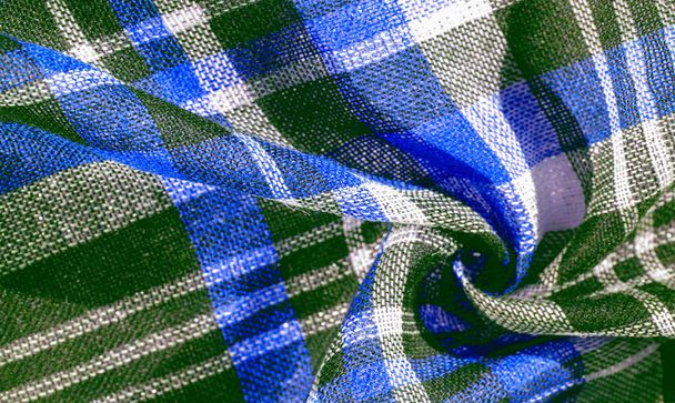 Текстура, фон, узор, шотландская клетчатая ткань, сине-зеленые белые цвета, - Фото, изображение